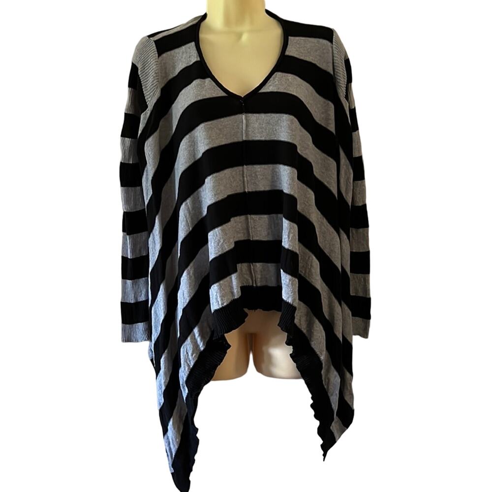 Romeo & Juliet Couture Woman Size S Black and Gray Striped Asymmetrical Sweater
